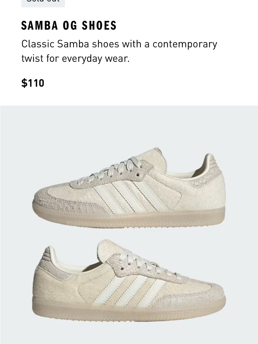 adidas Originals Samba OG Sneakers - Cream/Off-White - pony hair!